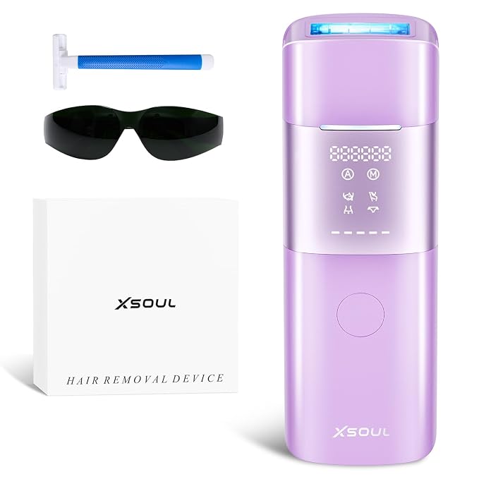 Xsoul IPL Laser Hair Removal with Cooling, Painless Hair Removal Device for Women & Men, At-Home Permanent Hair Removal, Ideal for Armpits, Legs, Face & Bikini, Purple