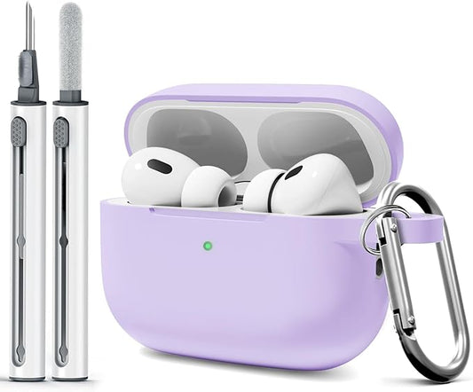 for AirPods Pro 2 Case with Cleaner Kit, Compatible with Airpods Pro 2nd/1st Generation Case (USB-C Cable) with Keychain for Women and Men,Lavender