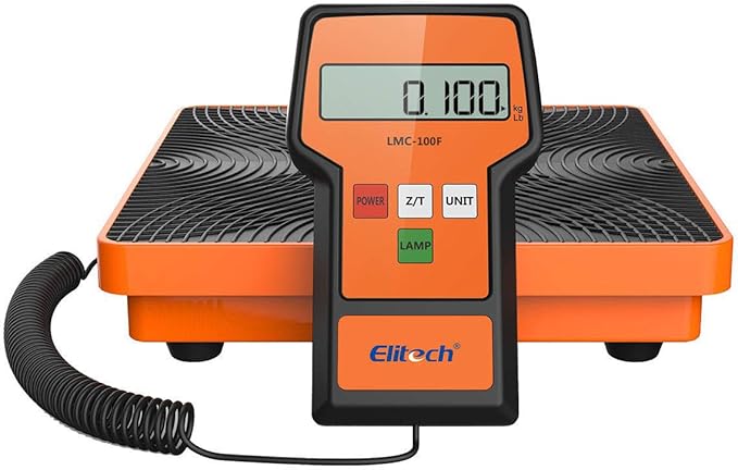 Elitech Refrigerant Scale 110 Lbs – High Precision HVAC Freon Scale with LB+OZ Dual-Unit Display, Electronic Charging Weight Scale with Carry Case, LMC-100F+