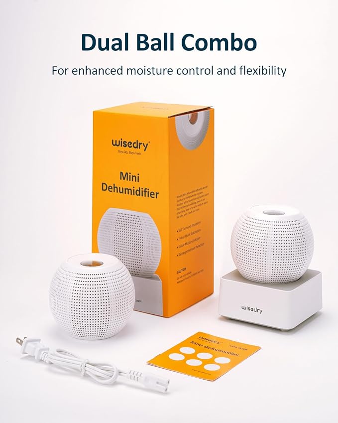 Wisedry 2 Hours Fast Rechargeable Mini Dehumidifier - Wireless Gun Safe Dehumidifier, Auto-Shutoff, Indicator Function (2 Dehumidifiers, White)