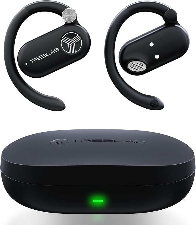 TREBLAB X-Open Ear Earbuds Wireless Bluetooth, IPX5 Earhook | 9H battery, wireless charging case, 14.2mm driver, dual mics, BT 5.4, touch control, gaming mode, 33ft range