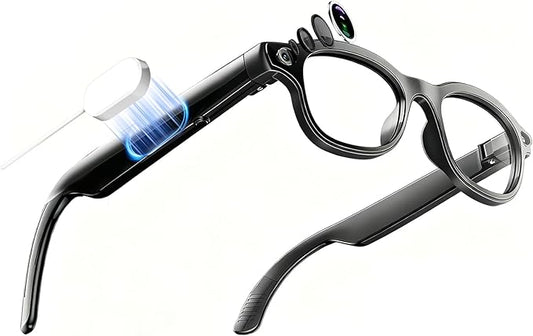 2026 New AI Smart Glasses with 32MP Camera, Wireless Charging, AI Voice Assistant, Real-Time Translation, Open-Ear Speakers for Audio, Bluetooth Video Recording Glasses for Work, Travel, 3 Lenses