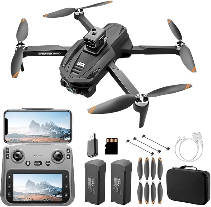 V168 Pro MAX GPS Drones with Camera for Adults 4K, RC Drone with 4.5" HD Screen on Controller, 60 Mins Flight, Long Range Transmission, 360° Obstacle Avoidance, Follow Me, Auto Return, Brushless Motor, QuickShots, Lightweight and Foldable Quadcopter fo...