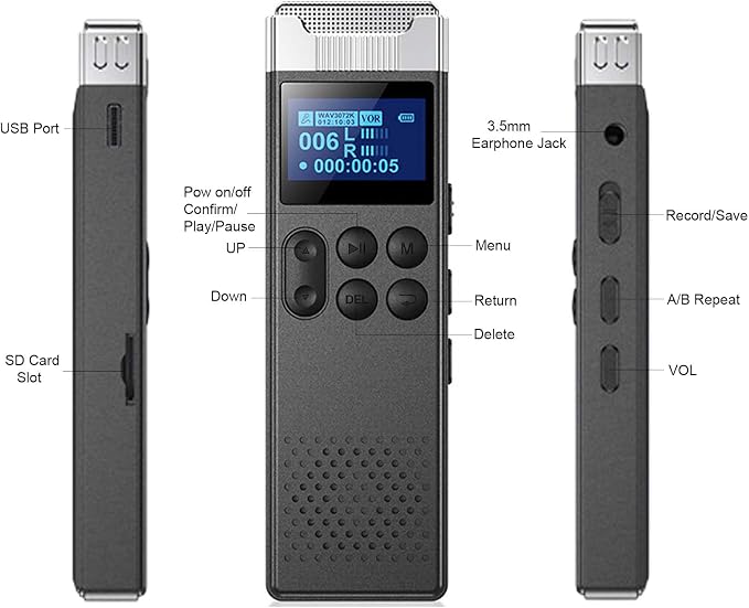 160GB Digital Voice Recorder with Playback Voice Activated Recorder for Lectures Meetings Interviews Portable Sound Audio Recorder Recording Device with Built-in Speaker A-B Repeat MP3 Player