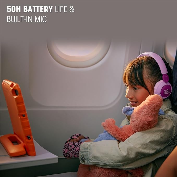 JBL Junior 320BT - Wireless on-Ear Kids Headphones with JBL Safe Sound (<85dB), Fit for Kids, Parental Control with Customizable Volume & Playtime and 50Hr Battery Life (Purple)