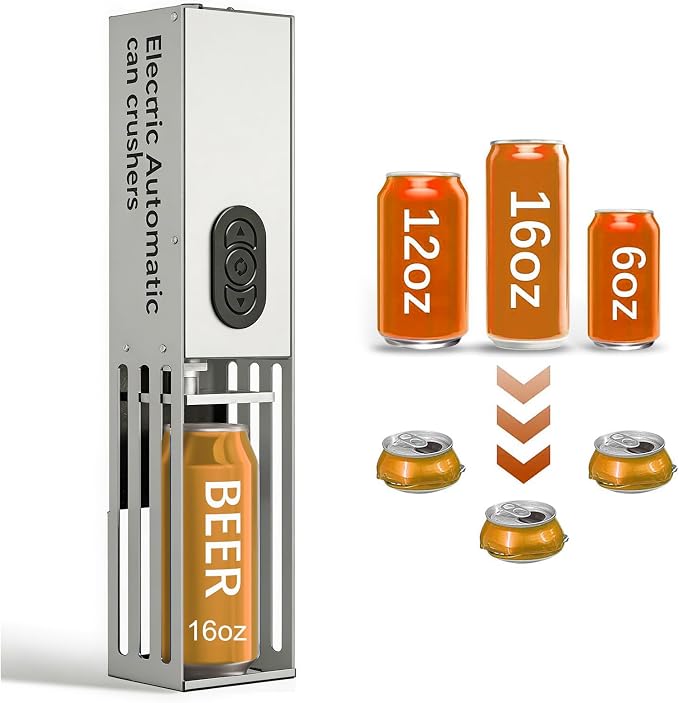 YOTAN Automatic Can Crusher, Electric Can Crushers Wall Mounted, Aluminum Can Crusher Electric for Recycling 8oz&12oz&16oz, Can Trash Compactor for Aluminum Seltzer, Soda, Beer Cans and Bottles