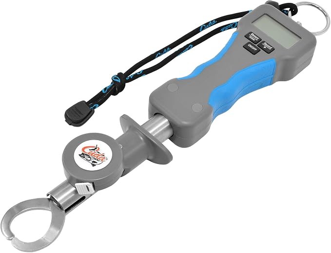 CUDA Digital Grip & Weigh 50Lb | Durable For Saltwater and Freshwater Use Fish Scales with Non-Slip Grip, Integrated Tape Measure & Stainless Steel Jaws | Lanyard Included