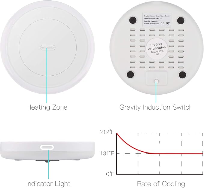 Smart Coffee Warmer, Auto On/Off Gravity-induction Mug Warmer for Office Desk Use, Candle Wax Cup Warmer Heating Plate (Up To 131F/55C)