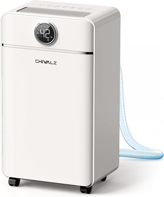 CHIVALZ 1500 Sq.ft Dehumidifier for Basement with Drain Hose, 25 Pints Dehumidifiers for Home, Bedroom, Bathroom, RV, 40dB, Intelligent Humidity Control, 3 Modes, 24H Timer, Lvory 1Pack
