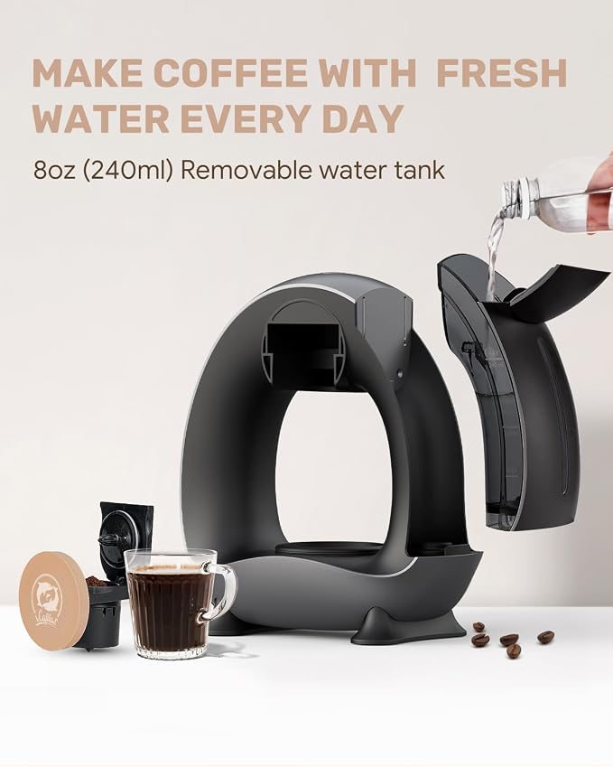 i Cafilas 2-in-1 Coffee Maker, Fast Brew in 1.5mins, Single Serve Coffee Machine Compatible with K-Cup Pods & Ground Coffee, 1400W with 20s Preheat, Compact for Home,Small Place,Office & RV, 8oz,Black