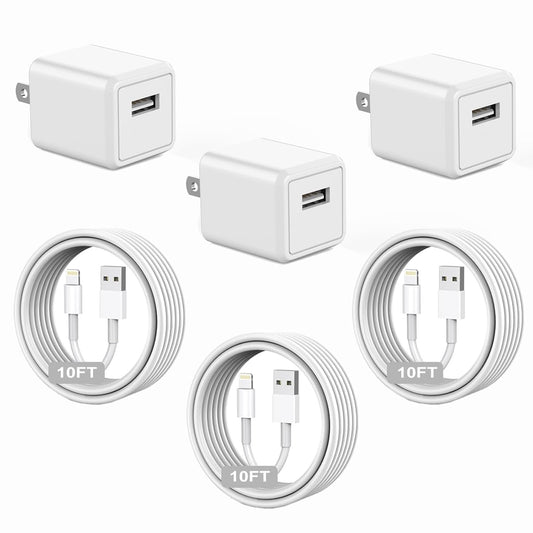 iPhone Charger,[Apple MFi Certified]3 Pack 10ft iPhone Charger Data Sync Transfer Lightning Cable with Travel USB Wall Charger Block Compatible with iPhone 14/13/12/11 Pro/SE/XS/X/XR/8/7/iPad/AirPods