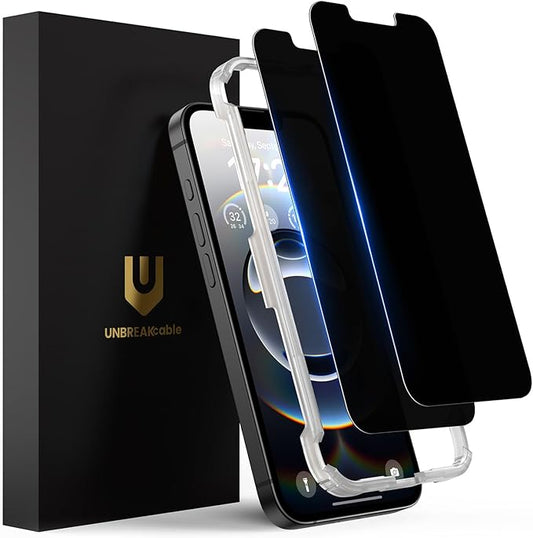 UNBREAKcable Privacy Screen Protector for iPhone 16e, Shatterproof Tempered Glass [True 28°Anti Spy] [9H Hardness] [Easy Installation Frame] Private Protector for iPhone 16e 6.1inch-2 Pack