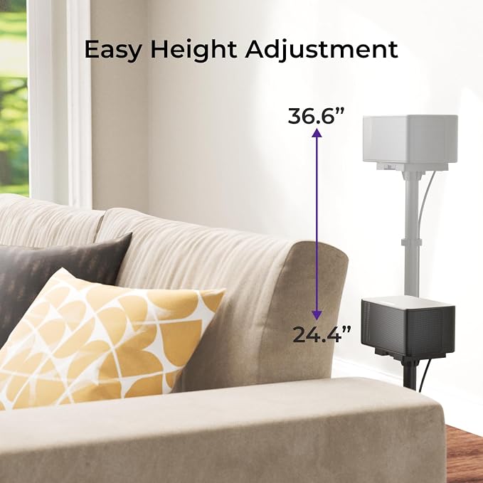 ULTIMEA Universal Speaker Stands Pair, Height Adjustable 24.4"-36.6", Fits Most Satellite & Surround Speakers, 3 Mounting Options, Holds 6.6 lbs, Easy Assembly, for Home Theater, Steady 310