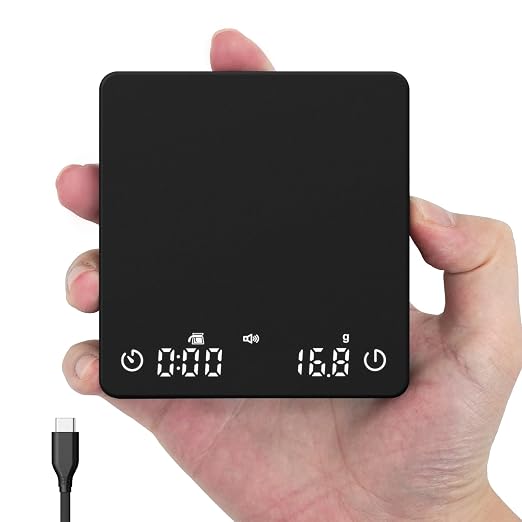 Coffee Scale with Auto Timing, Espresso Scale with Timer, 2kg/0.1g High Precision Scale for Coffee Beans, Black, Rechargeable