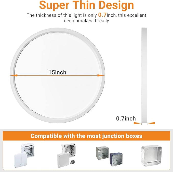 slochi 1Pack LED Flush Mount Ceiling Light Fixture, 15 Inch 30W, 3800LM, Super Slim 0.7 Inch, 3000K-6500K Adjustable Low Profile LED Ceiling Lights for Bathroom, Closet, Hallway(White)