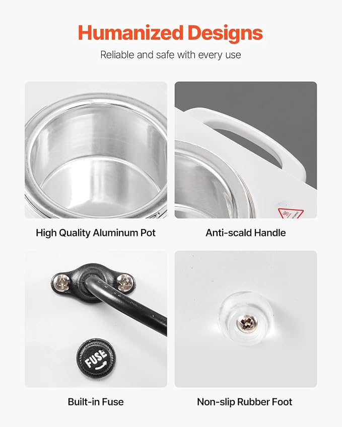 VEVOR Single Wax Warmer, 600ML Professional Wax Warmer for Hair Removal, 32 ℉ to 176℉ Adjustable Electric Waxing Heater Pot with 100PCS Waxing Sticks for Home Use, Beauty Salon, Spa