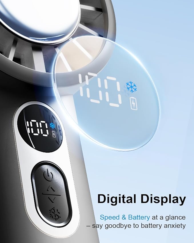 SOTHING Handheld Fan, with Cooling Compress, 1–100 Stepless Speeds, 18hrs Battery Life, Digital Display, 30dB Ultra-Quiet, USB-C Rechargeable, Portable Handheld Turbo Fan for Travel, Indoor & Outdoor