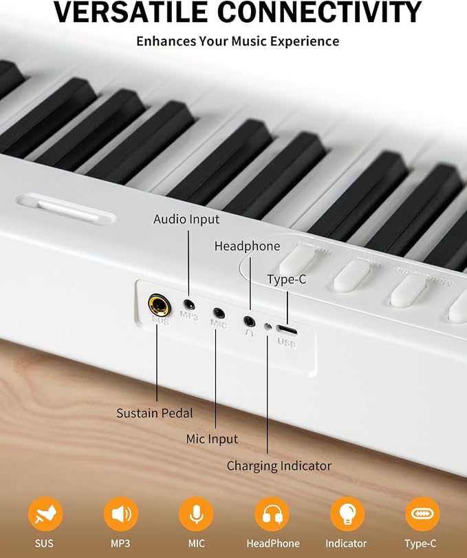 AiJoy 88-Key Portable Piano Keyboard with Semi-Weighted Keys Folding Piano, Built-in Speakers/MIDI, Long Battery Life Electric Keyboard Piano for Beginners