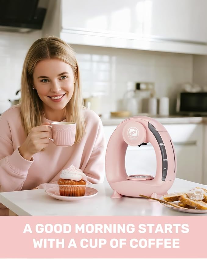 i Cafilas 2-in-1 Coffee Maker, Fast Brew in 1.5mins, Single Serve Coffee Machine Compatible with K-Cup Pods & Ground Coffee, 1400W with 20s Preheat, Compact for Home,Small Place,Office&RV, 4-8oz,Pink