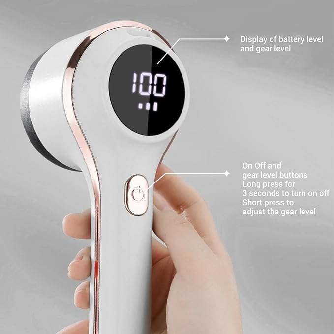 Electric Fabric Shaver Lint Remover, Rechargeable Electric Portable Sweater Defuzzer with Digital Display, Adjustable 6 Leaf Blades Lint Remover for Clothes Furniture (White)