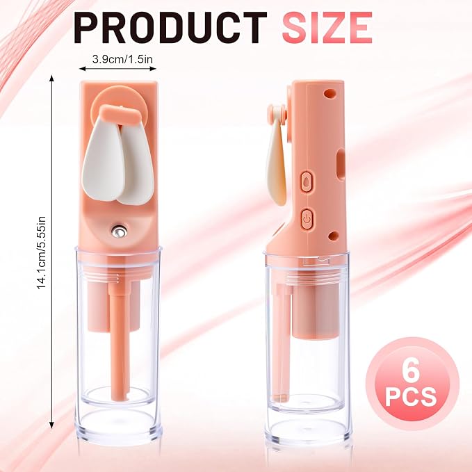 6 Pack Portable Misting Fan Handheld Rechargeable Fan Mini Battery Operated Fans with 4 Speeds Water Mist for Women Men Home Office Travel Makeup Outdoor(Pink)