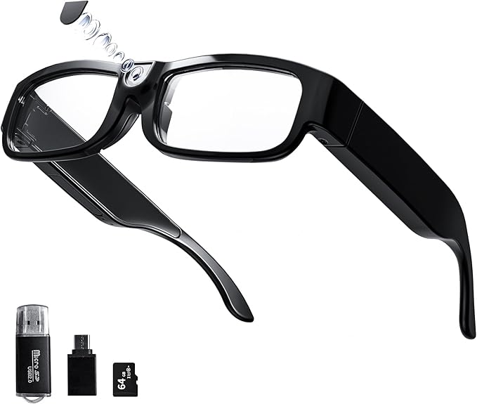 4K HD Camera Glasses, 2025 Upgrade Video Smart Glasses for Indoor & Outdoor Sports,Cycling, Driving, Hunting, Hiking, Fishing - No App Needed(64GB TF Card Include)