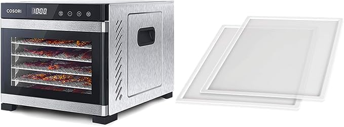 COSORI Food Dehydrator Machine(50 Recipes),6 Stainless Steel Trays with Digital Timer and Temperature Control& Food Dehydrator Fruit Roll Sheets for Jerky, Meat, Beef, Fruit, Vegetable,BPA-Free, 2pack