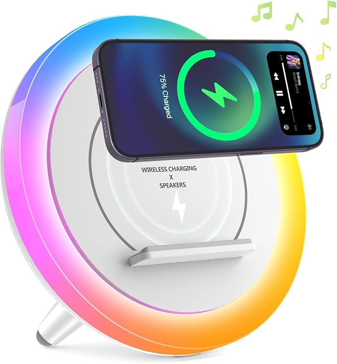 Wireless Charger Speaker with Lights,4 in 1Color Changing Modern Bluetooth Lamp,Personalized Trendy Stuff, Best Birthday Teenage Girls Boys Gifts Ideas