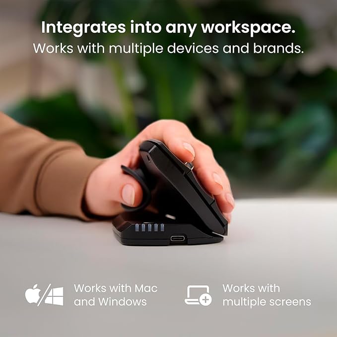 Contour Unimouse Ergonomic Vertical Mouse Adjustable 35°-70° Tilt Angle, 6 Programmable Buttons for Productivity, Customizable Thumb Rest for Wrist Pain Relief | Plug & Play Mac/PC - Wireless - Left