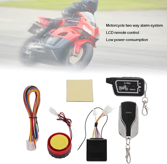 Motorcycle Alarm System,KIMISS Two Way Alarm System Vibration Sound Alert LCD Remote Control Anti Theft