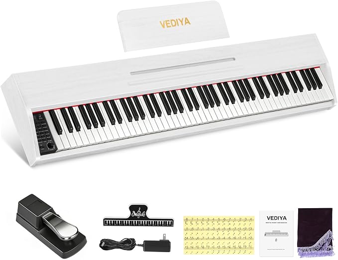 Digital Piano Keyboard 88 key,Semi-Weighted Electric Piano,Full Size Acoustic Piano for Beginners with Pedal, USB-MIDI Compatibility (White)