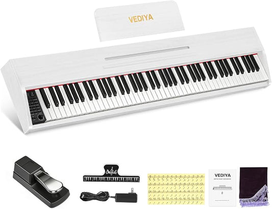 Digital Piano Keyboard 88 key,Semi-Weighted Electric Piano,Full Size Acoustic Piano for Beginners with Pedal, USB-MIDI Compatibility (White)