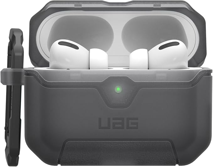 URBAN ARMOR GEAR UAG Designed for AirPods Pro 3rd Gen Case, Translucent Rugged Military Grade Drop Proof Protective Cover with Detachable Carabiner Clip & Secure Lip Closure, Scout Smoke