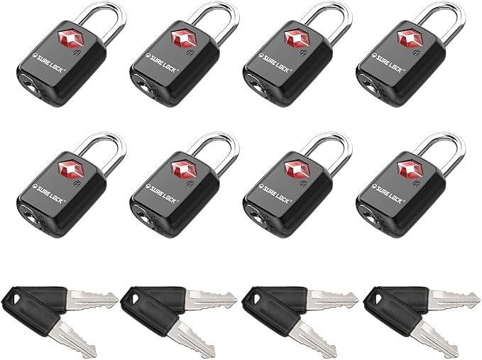 SURE LOCK Mini TSA Approved Keyed Luggage Lock – One Key Opens All, Fits Tight Zipper Gaps & Small Pull Holes, Compact Travel Lock for Suitcases, Backpacks & Handbags