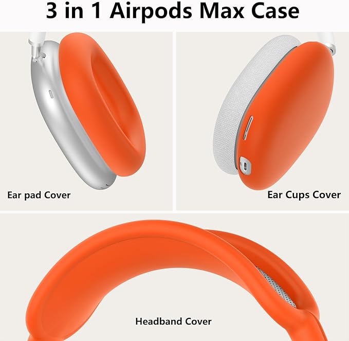 Silicone Case Cover for AirPods Max Headphones,Ear Pad Case Cover/Ear Cups Cover/Headband Cover for AirPods Max 2/1 (2026/2024/2020)(USB-C/Lightning),Silicone Accessories for Apple AirPod Max 2,Orange