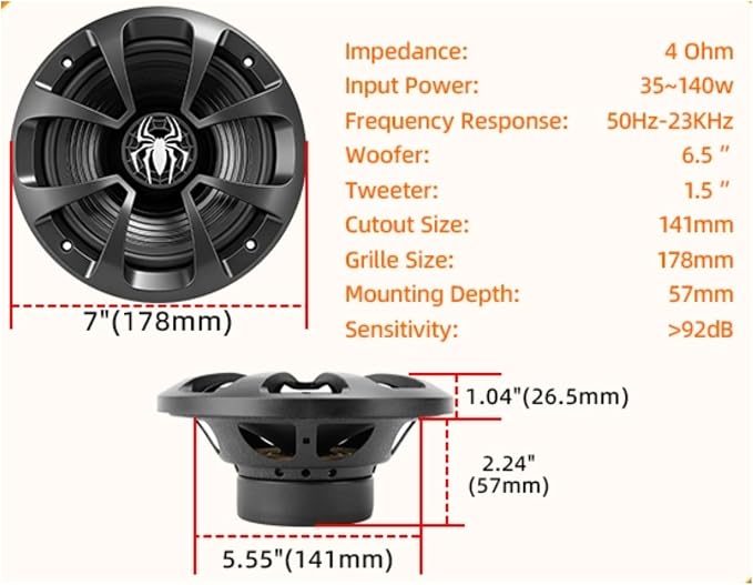 Upgraded 6.5" Coaxial Car Speakers, 800W Max 4 Ohm Car Audio Speakers High-end Silk Dome Tweeter, Plug & Play Installation, Durable Design - Pair