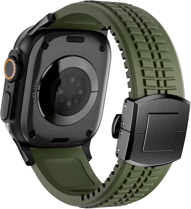 Silicone Watch Band Compatible with iWatch Ultra 2 / Ultra/Series 10 9 8 7 (44mm 45mm 46mm 49mm), Sport bands with Folding buckle, Rugged Heavy Duty Modern Design for Men