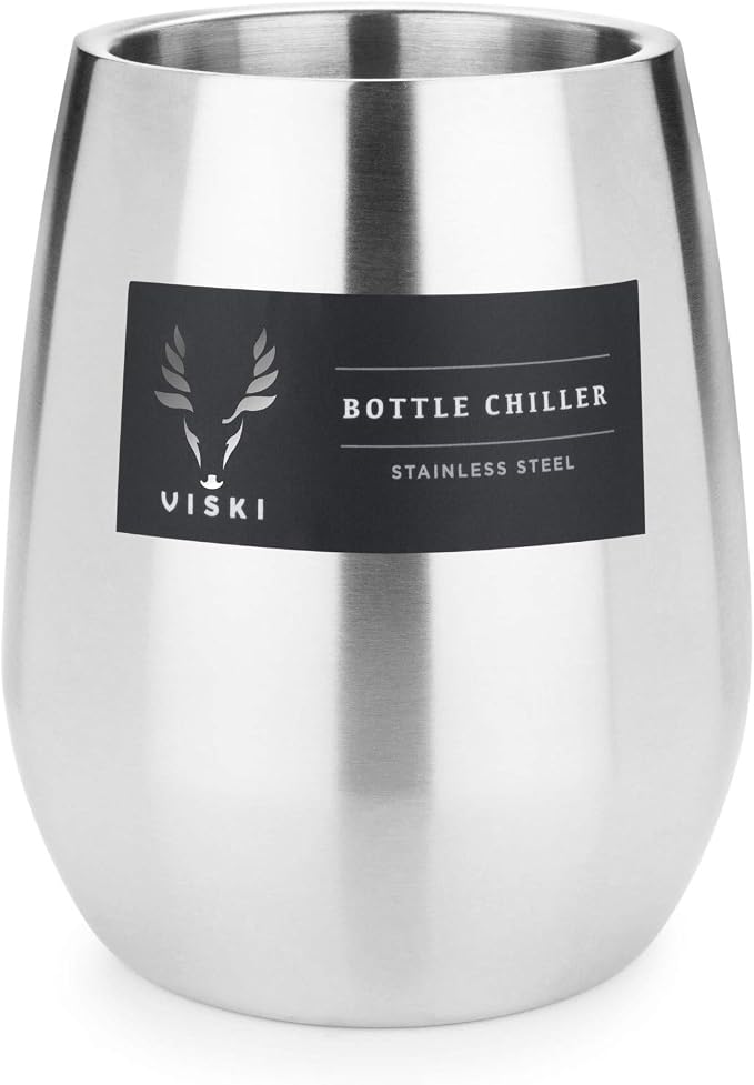 Viski Wine Chiller, Double Walled Insulated Wine Bottle Holder, Single Bottle Wine Chiller, Stainless Steel