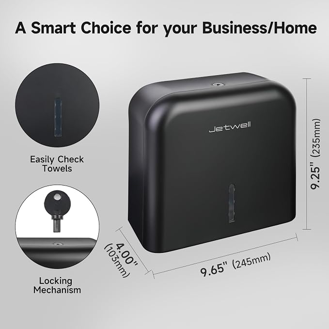 JETWELL Automatic Touch-Less Wall Mount Soap Dispenser and Multifold Paper Towel Dispenser Black