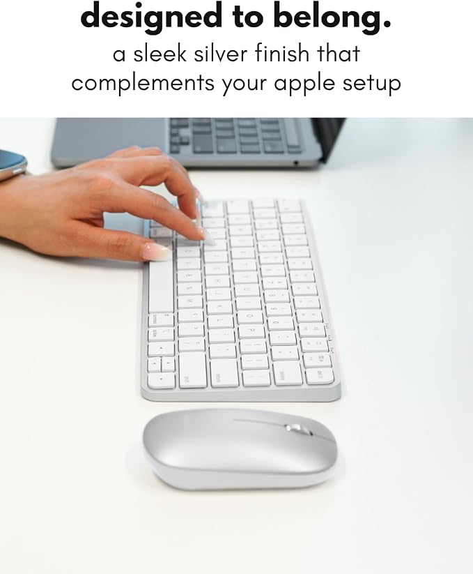 Macally Apple Wireless Keyboard and Mouse for Mac - Dual Mode (Bluetooth + Wired) - Multi-Device, Rechargeable - Mini Wireless Keyboard and Mouse Combo for MacBook, iPad, Mac mini/Air/Pro (Silver)