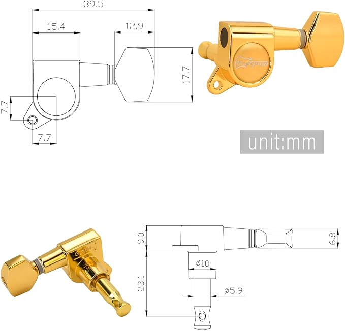 FretJoyB 18:1 Guitar Tuning Pegs 6 in Line Standard Guitar Tuners Tuning Keys Replacement for Acoustic or Electric Guitars-Gold(6 Right)