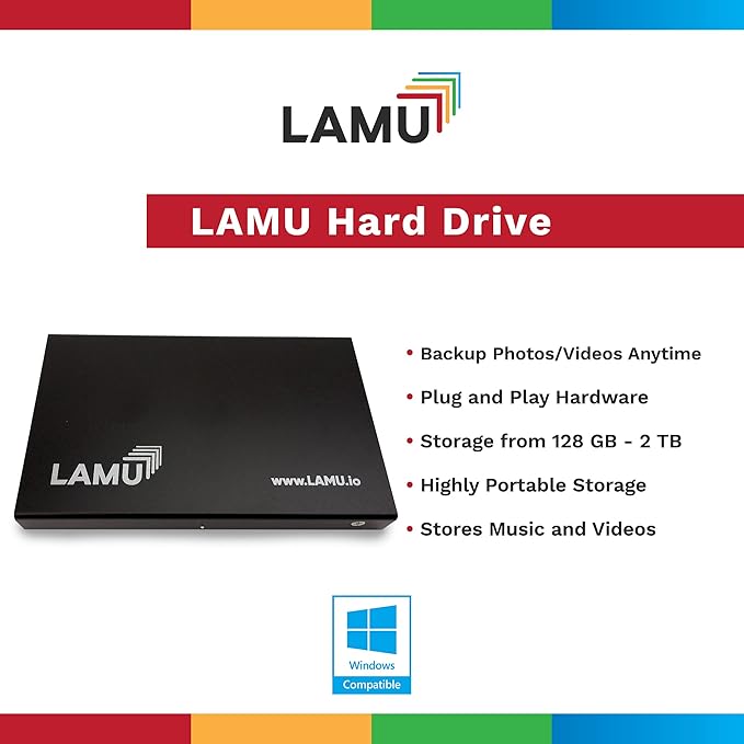 LAMU Portable Digital Photo Organizer - Digital Picture Manager for Windows - Software to Easily Organize Your Photos and Videos - Digital Photo Storage - 1 Terabytes (Charcoal Black)