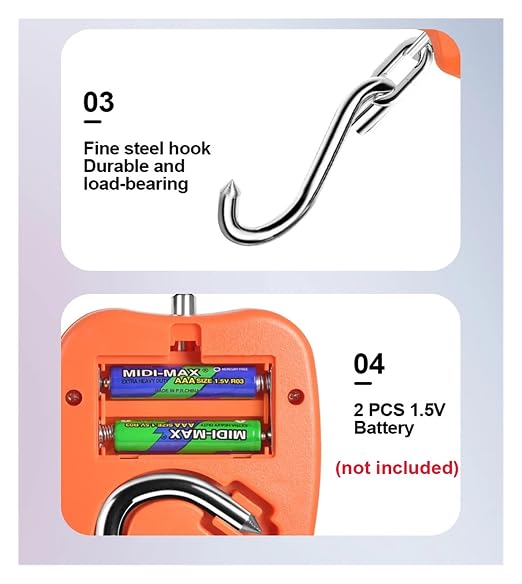 Mini Crane Scale, 200Kg Digital Hanging Scale, with 0.05Kg Accurate Sensors, Portable Digital Luggage Hook Scales Hold & Tare Functions(Orange)