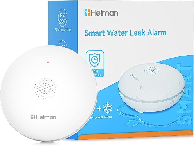 Heiman Water Leak detectors for Home, Water Sensor Alarm Leak Detector, Battery Operated Water Sensor for Basement/Pipe/Drain/Sink/Bathroom/Kitchen/Toilet/Laundry Room, 1 Pack（Not Include Gateway