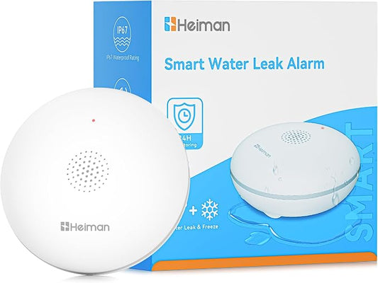 Heiman Water Leak detectors for Home, Water Sensor Alarm Leak Detector, Battery Operated Water Sensor for Basement/Pipe/Drain/Sink/Bathroom/Kitchen/Toilet/Laundry Room, 1 Pack（Not Include Gateway