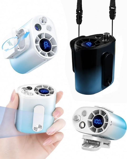 portable waist fan clip on with flashlight black and blue