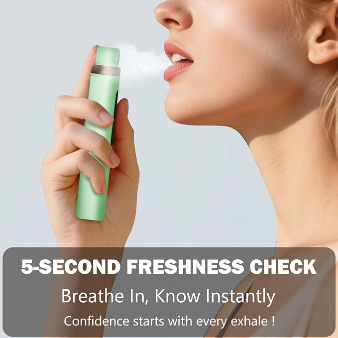 Bad Breath Tester, Portable Oral Odor Detector with MEMS Sensor, Pop-Up Hygienic Probe, 4-Level Breath Odor Check, USB-C Rechargeable Breath Tester for Daily Oral Care, Green