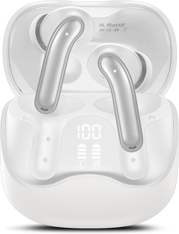Hybrid Active Noise Canceling Wireless Earbuds, 6 Mics ENC Clear Call Ear Buds, Hi-Res Audio Deep Bass Bluetooth 5.4 Headphones, 48H Playtime, IP7, 8 EQ Modes, Multipoint Connection (White)