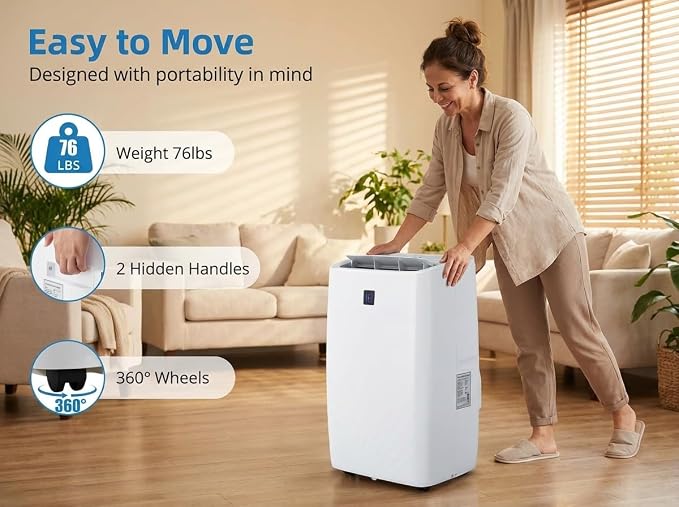 GarveeLife 14,000 BTU Portable Air Conditioners, Portable AC Unit with Fast Cool, Heat Mode, Ventilator, Dry, 4-in-1 Air Conditioner Portable, Remote & Installation Kit, for Room, Study, Dorm