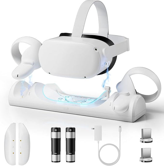 Charging Dock for Meta Quest 2, Magnetic Fast Charging Station for 0culus Quest 2 Accessories with 2000mAh Rechargeable Batteries, 3H Fast Charge & LED Indicators, Charging Stand for VR2 Headset